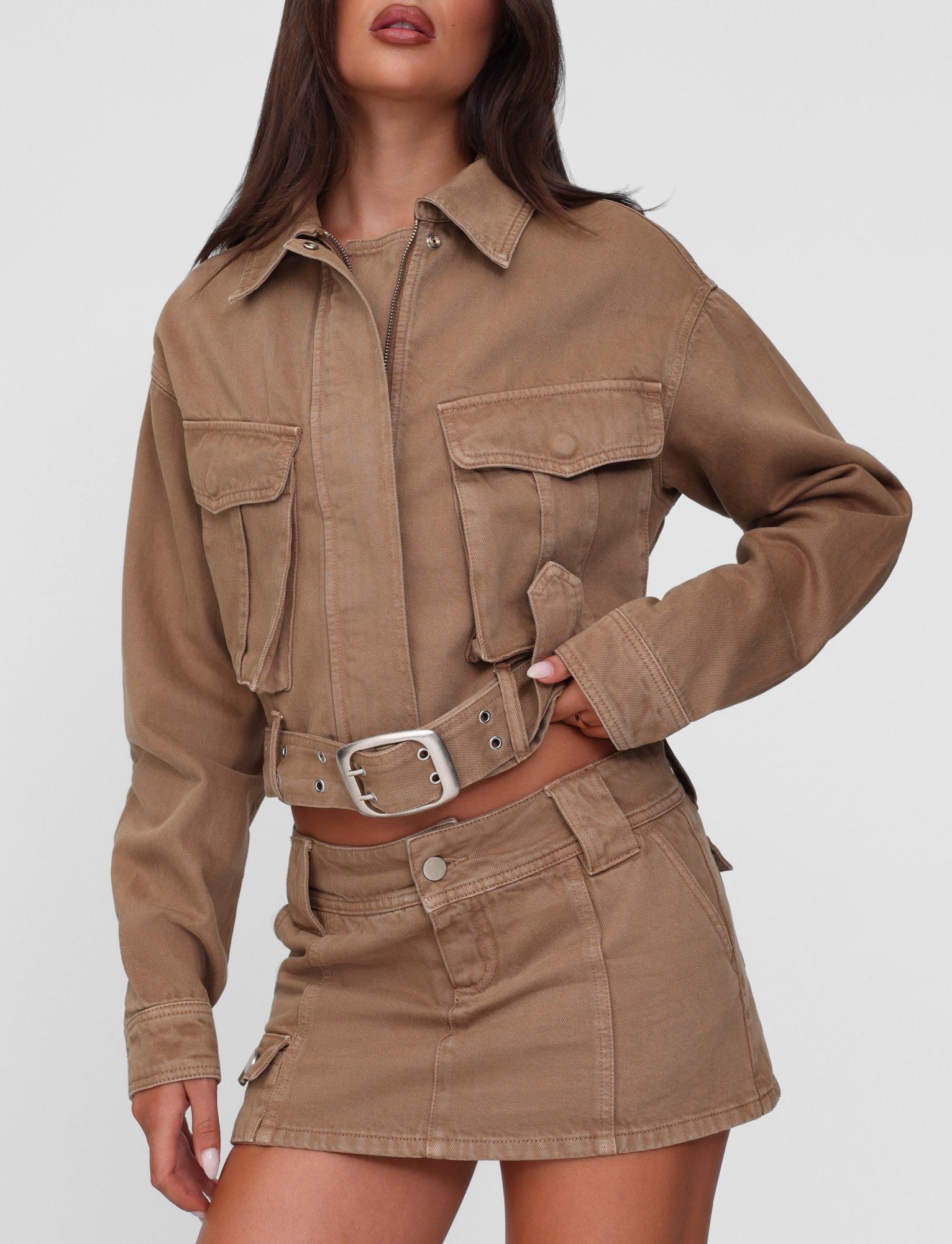 Zelie Washed Tan Sandblast Jacket – Neutral Style