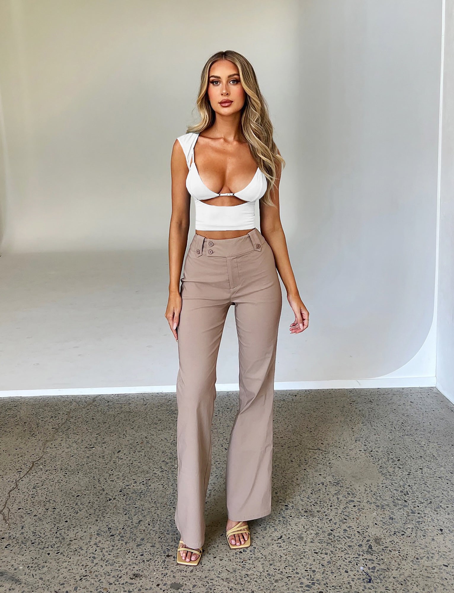 Kittie High-Rise Beige Tan Pants