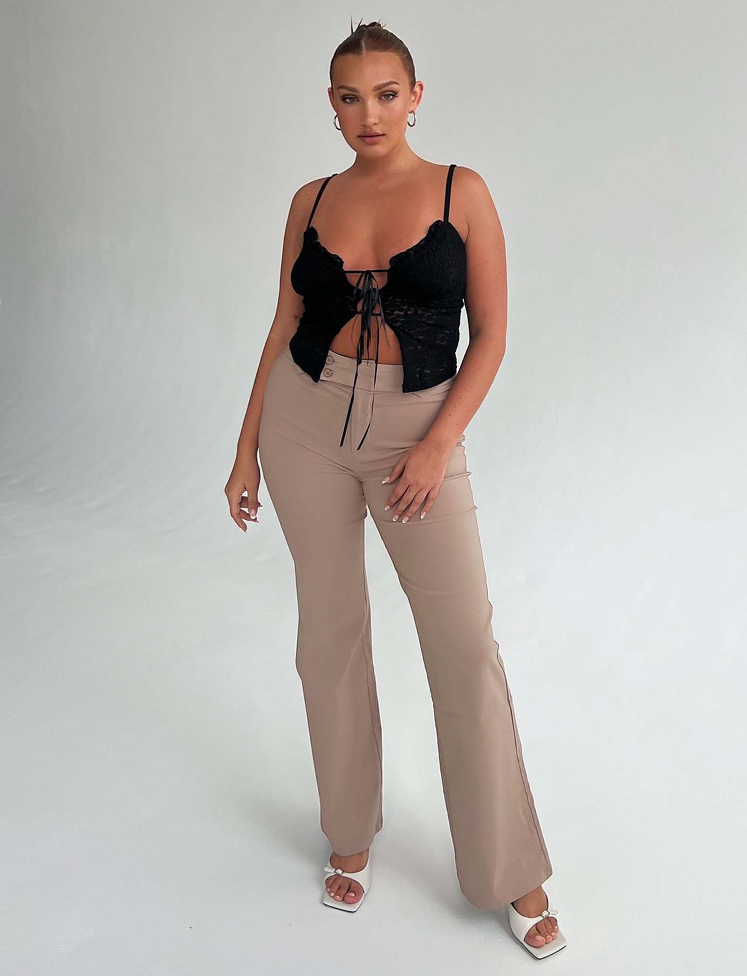 Kittie High-Rise Beige Tan Pants