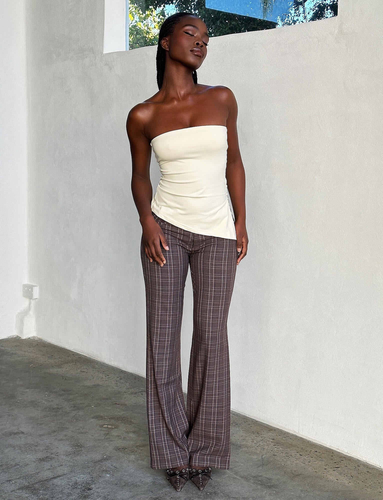 Chocolate Check Kittie Pant - Stylish Brown Trousers