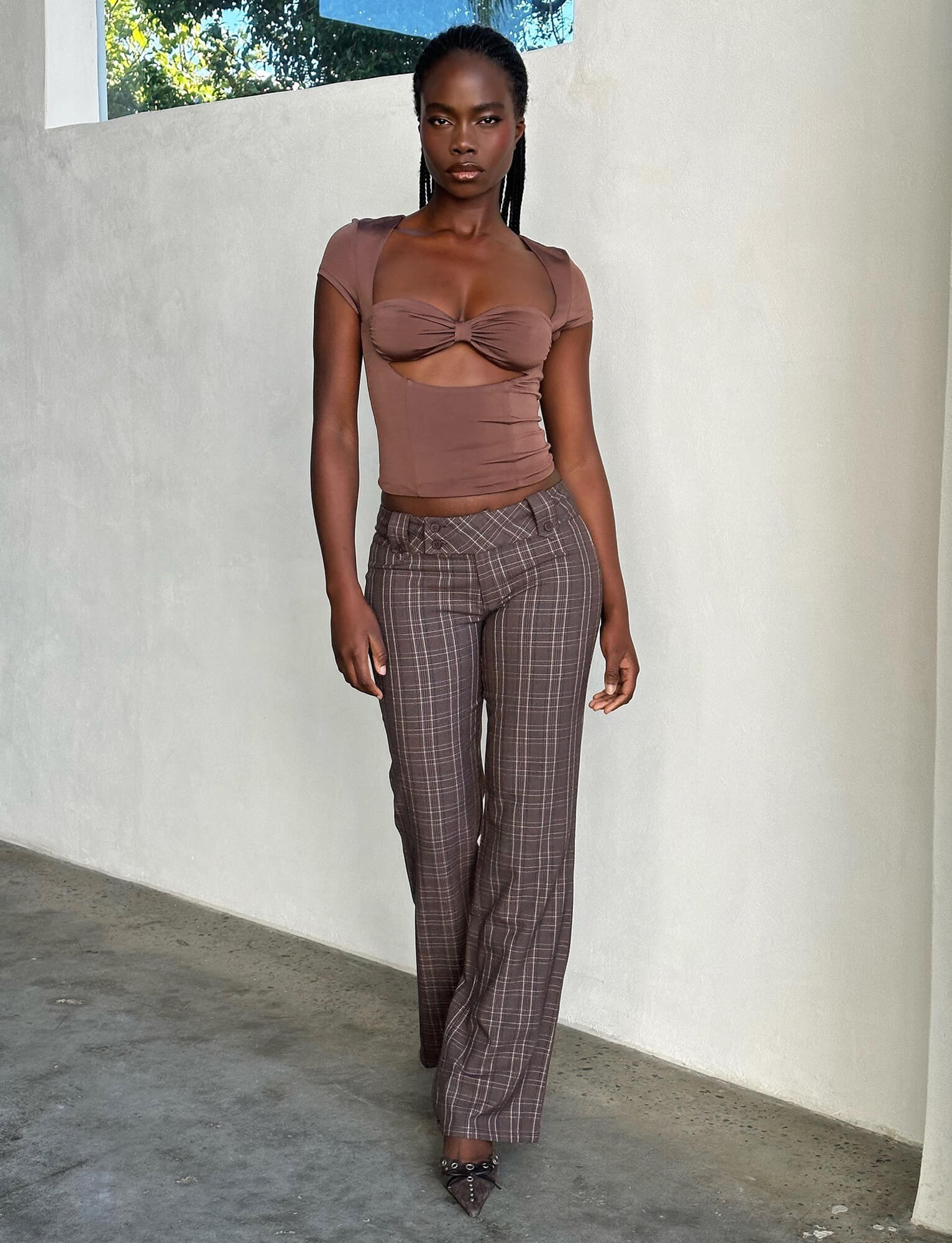 Chocolate Check Kittie Pant - Stylish Brown Trousers