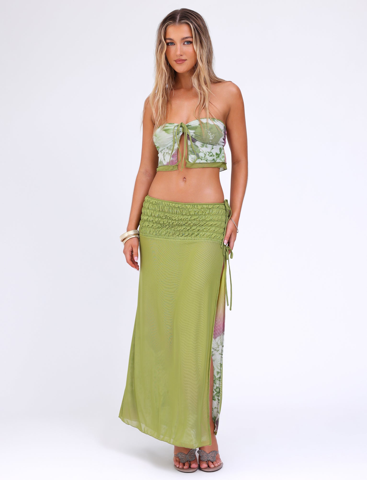 Floral Stripe Waverly Skirt in Green