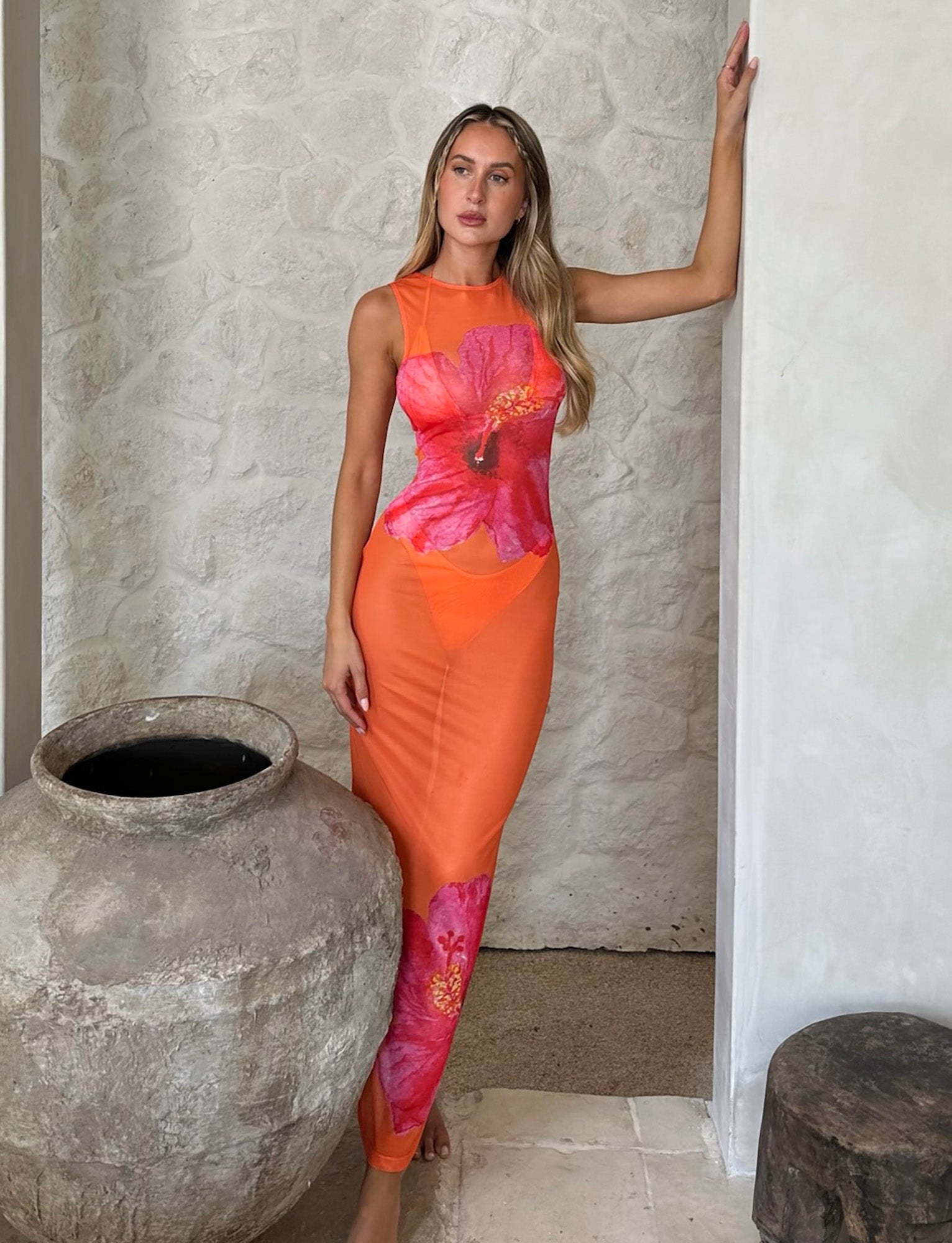 Orange Hibiscus Floral Dress - Jozie 3-Piece Set