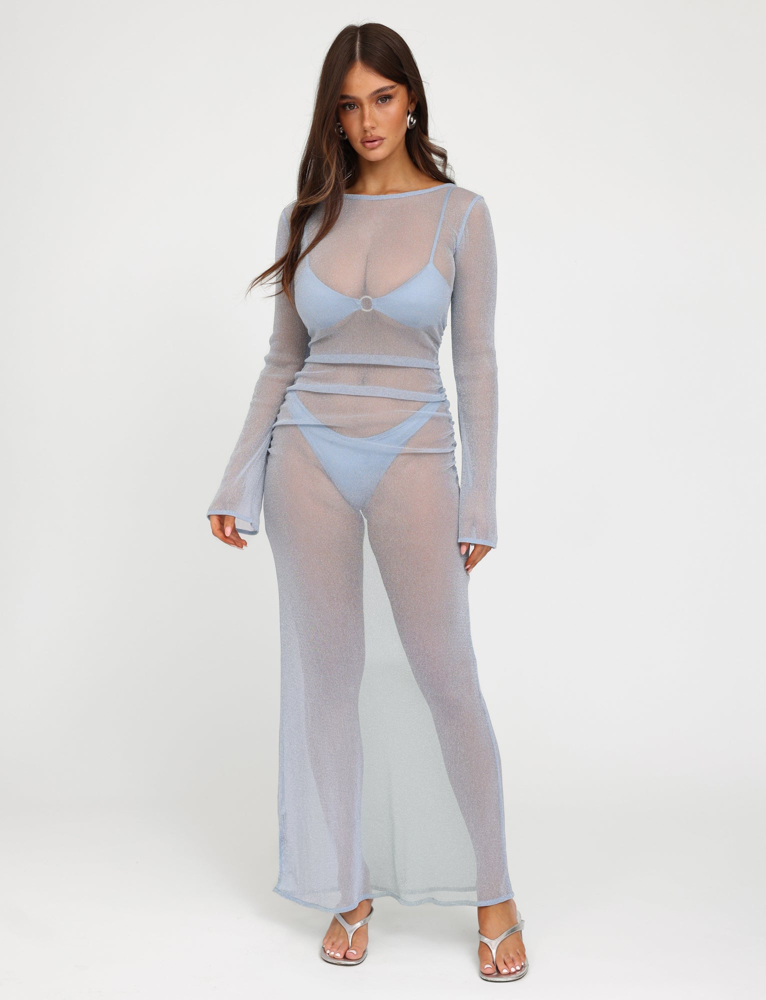 ALAYNA Pale Blue Maxi Dress Set – 3-Piece Outfit
