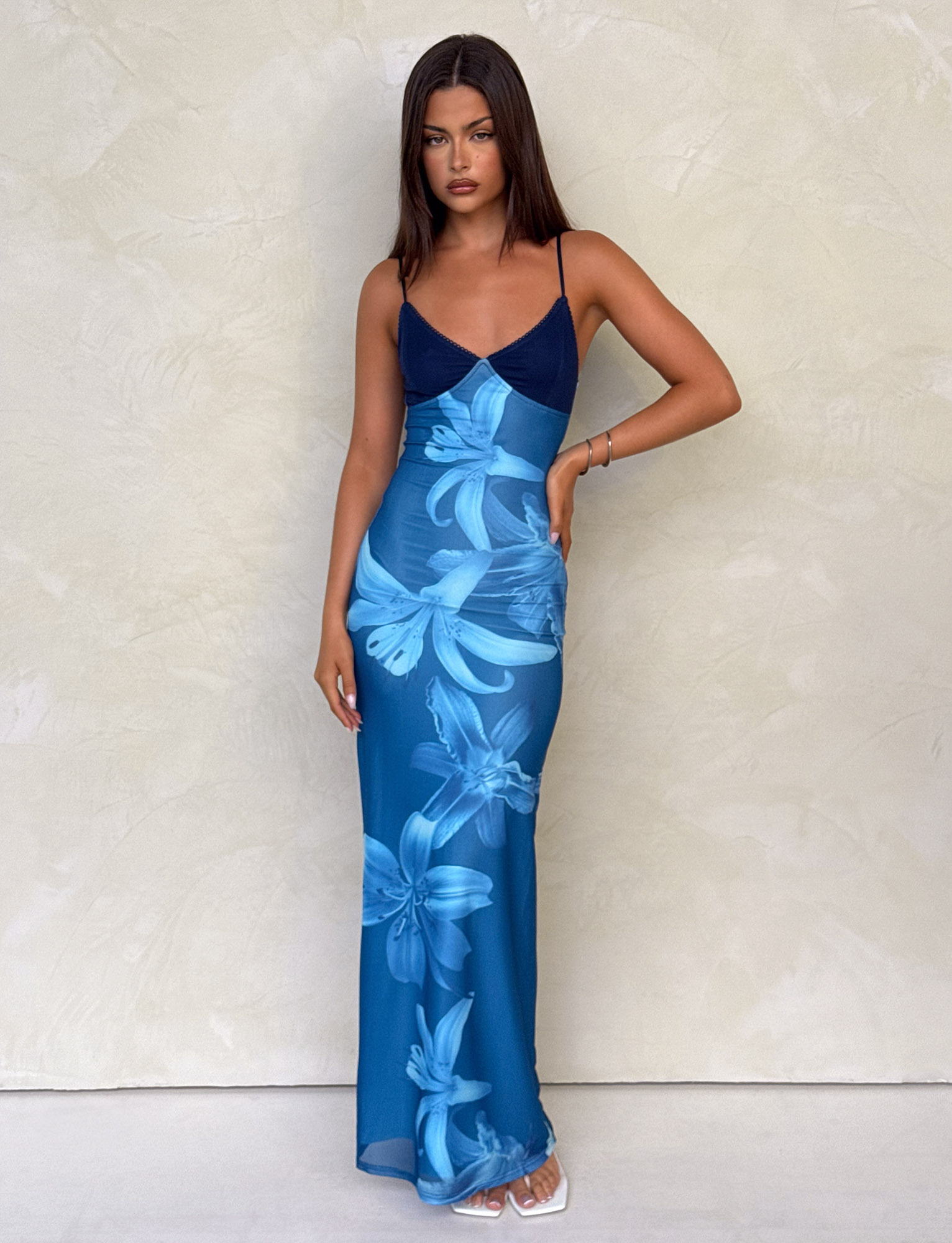 Alaina Blue Orchid Floral Dress
