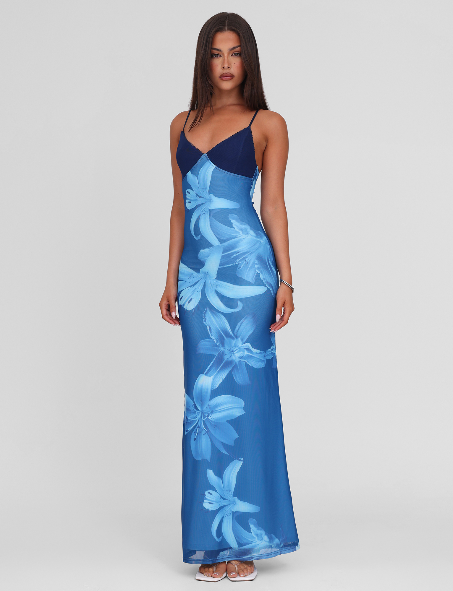 Alaina Blue Orchid Floral Dress